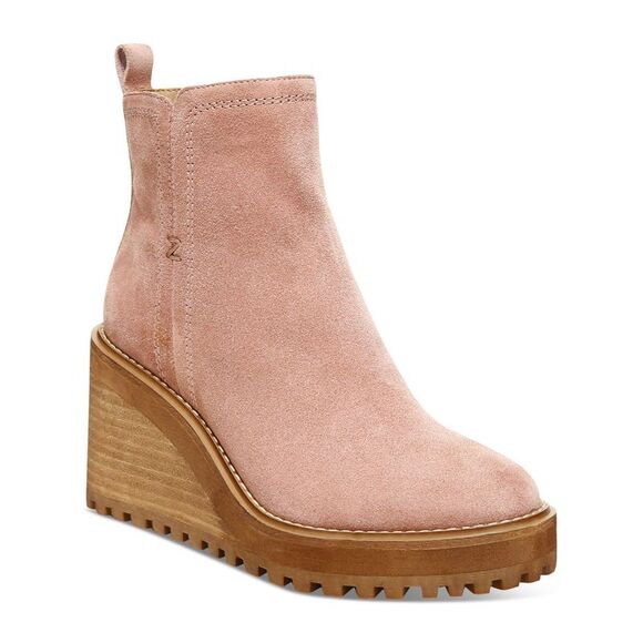 ZODIAC Womens Pink Cushioned Julie Round Toe Wedge Zip-Up Leather Booties 9.5 M